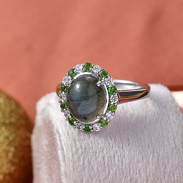 EverTrue Malagasy Labradorite And Multi Gemstone 3.60 Ctw Moonlit Bloom Spark Ring In Platinum Bond