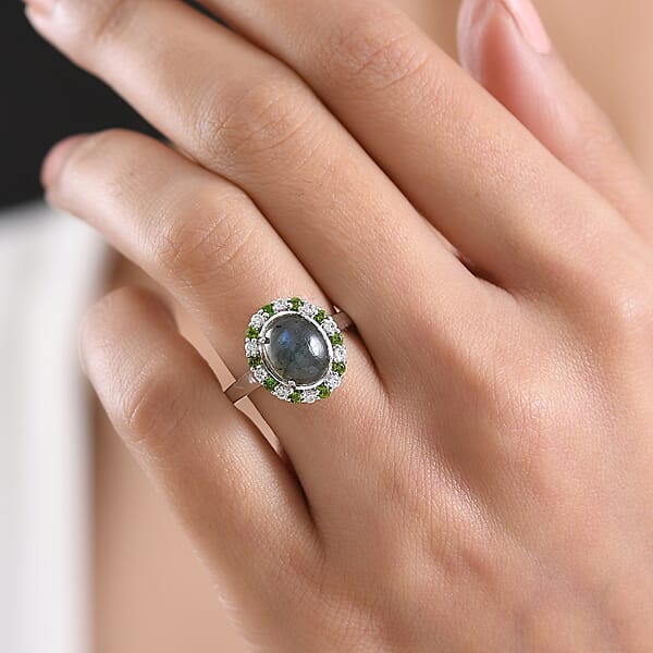 EverTrue Malagasy Labradorite And Multi Gemstone 3.60 Ctw Moonlit Bloom Spark Ring In Platinum Bond