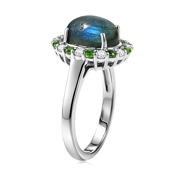 EverTrue Malagasy Labradorite And Multi Gemstone 3.60 Ctw Moonlit Bloom Spark Ring In Platinum Bond