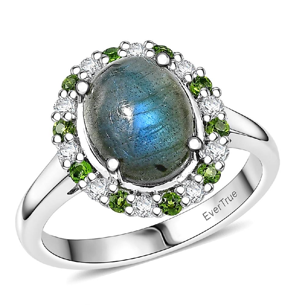 EverTrue Malagasy Labradorite and Multi Gemstone 3.60 ctw Moonlit Bloom Spark Ring in Platinum Bond