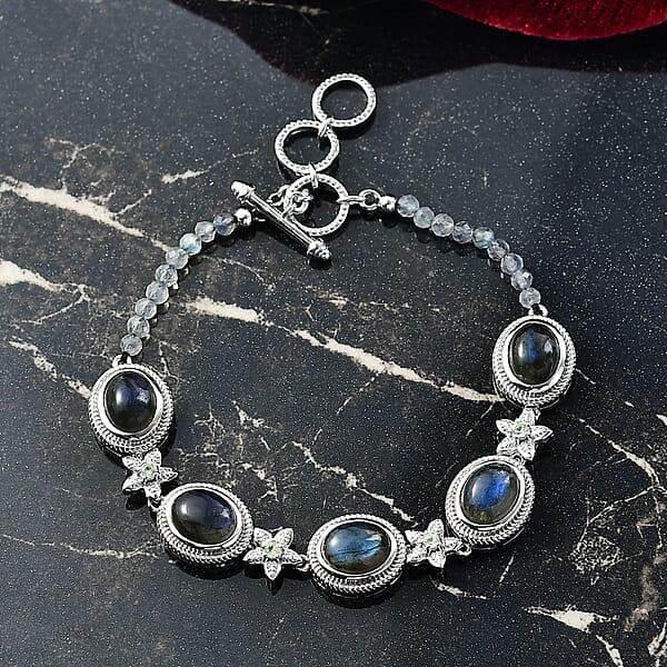 EverTrue Malagasy Labradorite And Peridot 36.90 Ctw Bloomline Bracelet In Platinum Bond (7.25 In)