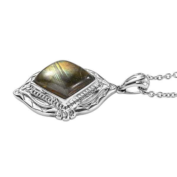 EverTrue Malagasy Labradorite Kite Drop Pendant Necklace In Stainless Steel 6.50 Ctw (20 Inches)