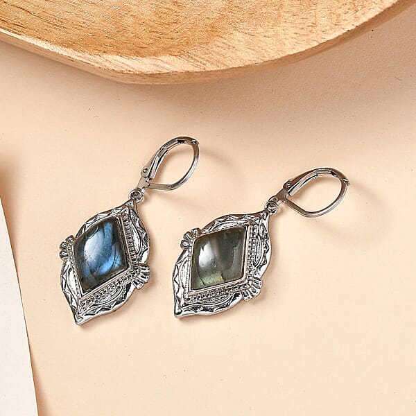EverTrue Malagasy Labradorite Lever Back Kite Drop Earrings In Stainless Steel 8.25 Ctw