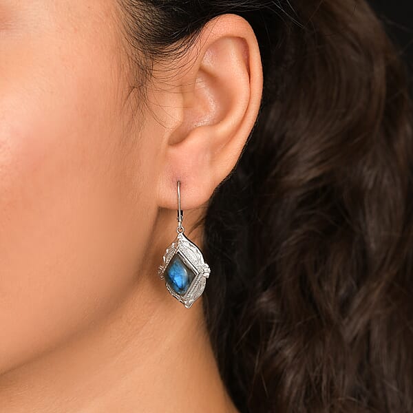 EverTrue Malagasy Labradorite Lever Back Kite Drop Earrings In Stainless Steel 8.25 Ctw
