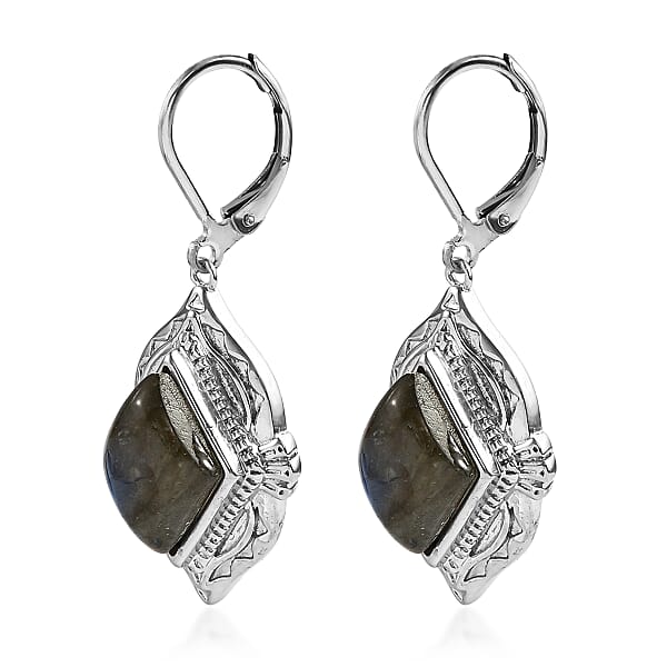 EverTrue Malagasy Labradorite Lever Back Kite Drop Earrings In Stainless Steel 8.25 Ctw
