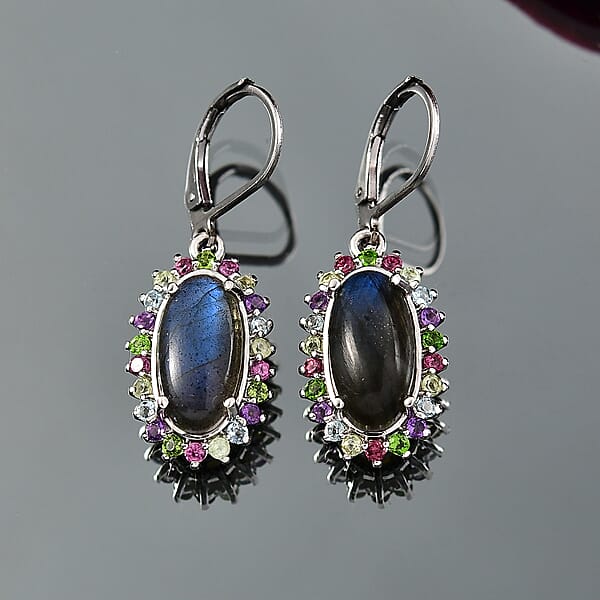 EverTrue Malagasy Labradorite Multi Gemstone Earrings In Platinum Bond 9.35 Ctw