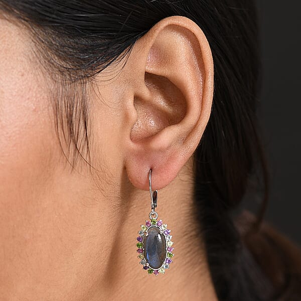 EverTrue Malagasy Labradorite Multi Gemstone Earrings In Platinum Bond 9.35 Ctw