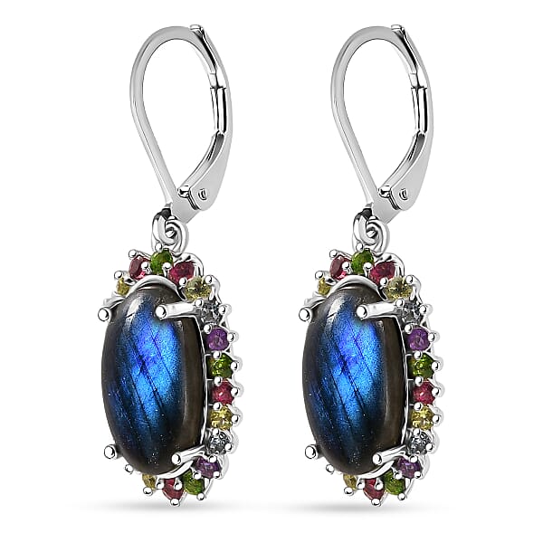 EverTrue Malagasy Labradorite Multi Gemstone Earrings In Platinum Bond 9.35 Ctw