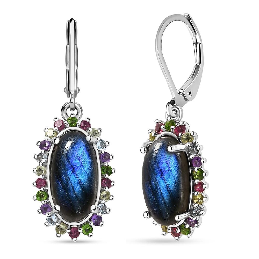 EverTrue Malagasy Labradorite Multi Gemstone Earrings in Platinum Bond 9.35 ctw