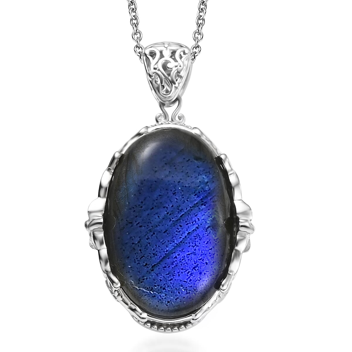 EverTrue Malagasy Labradorite Pendant in Platinum Bond with Stainless Steel Necklace 34.80 ctw (20 Inches)