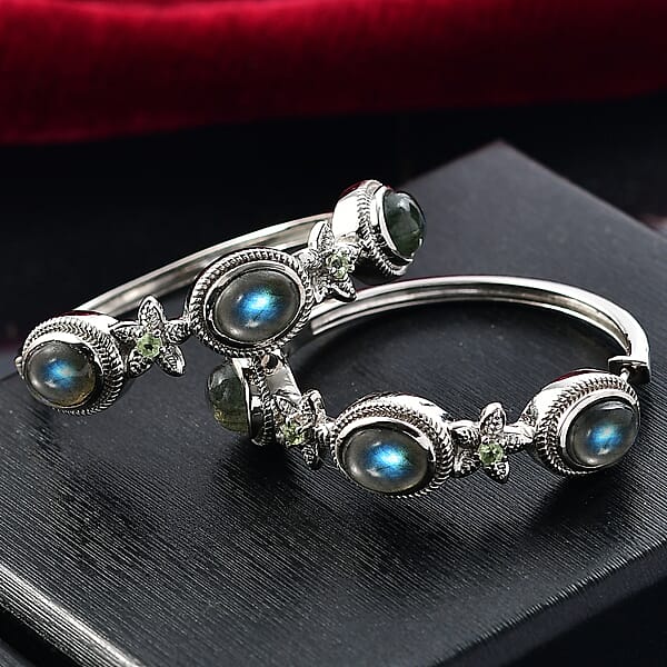 EverTrue Malagasy Labradorite Peridot Bloomline Earrings In Platinum Bond 8.30 Ctw