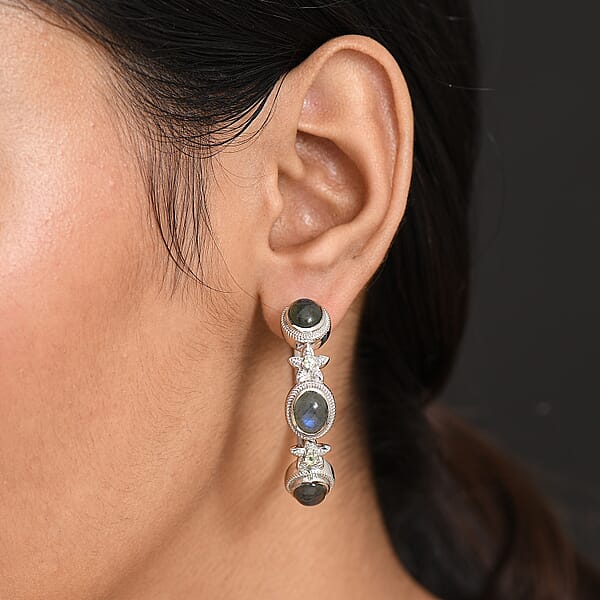 EverTrue Malagasy Labradorite Peridot Bloomline Earrings In Platinum Bond 8.30 Ctw