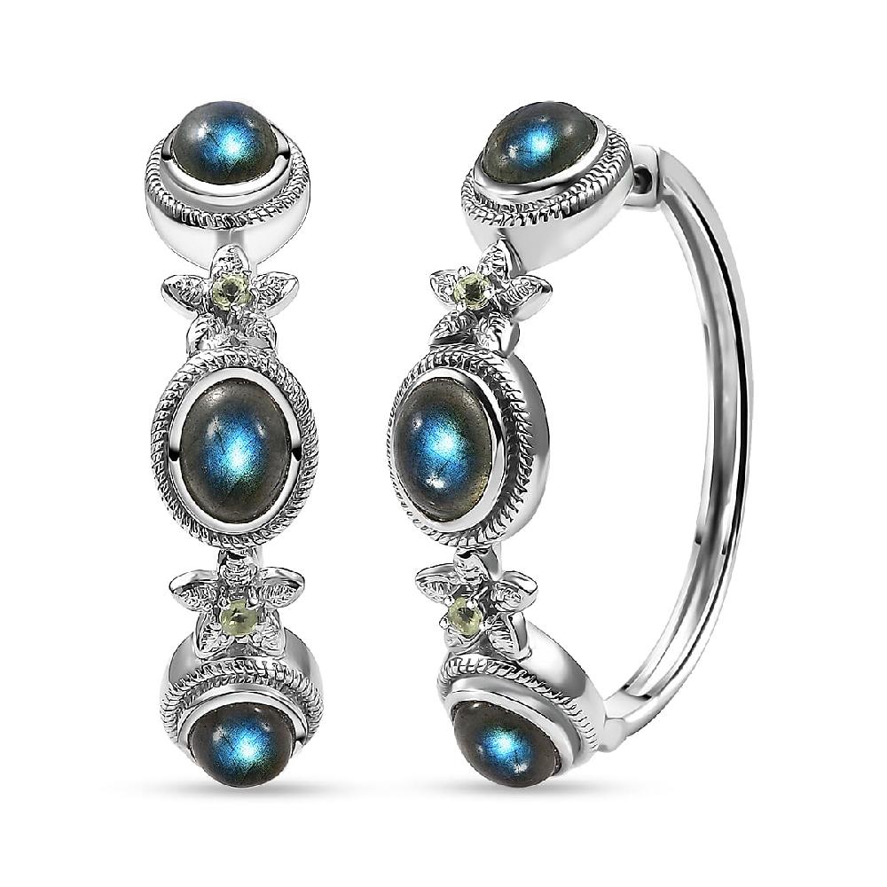 EverTrue Malagasy Labradorite Peridot Bloomline Earrings in Platinum Bond 8.30 ctw