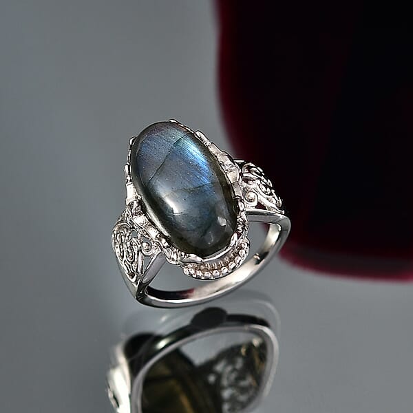 EverTrue Malagasy Labradorite Ring In Platinum Bond 9.60 Ctw