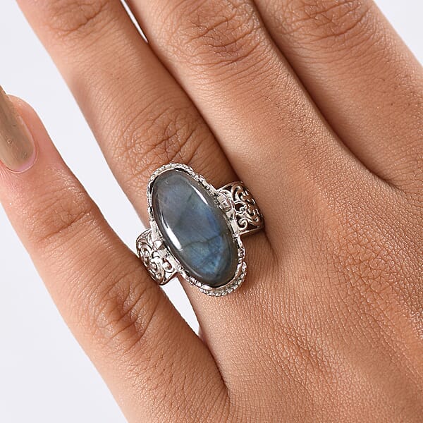 EverTrue Malagasy Labradorite Ring In Platinum Bond 9.60 Ctw