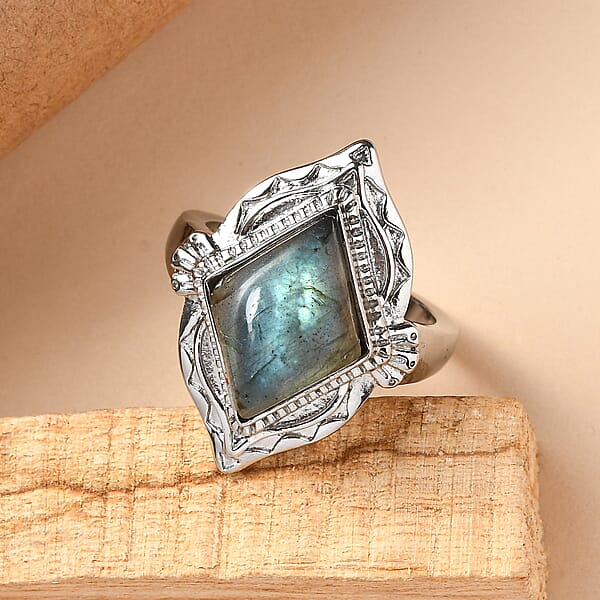 EverTrue Malagasy Labradorite Solitaire Ring In Stainless Steel 6.50 Ctw