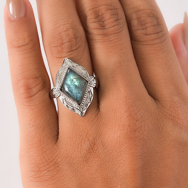 EverTrue Malagasy Labradorite Solitaire Ring In Stainless Steel 6.50 Ctw