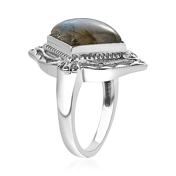 EverTrue Malagasy Labradorite Solitaire Ring In Stainless Steel 6.50 Ctw