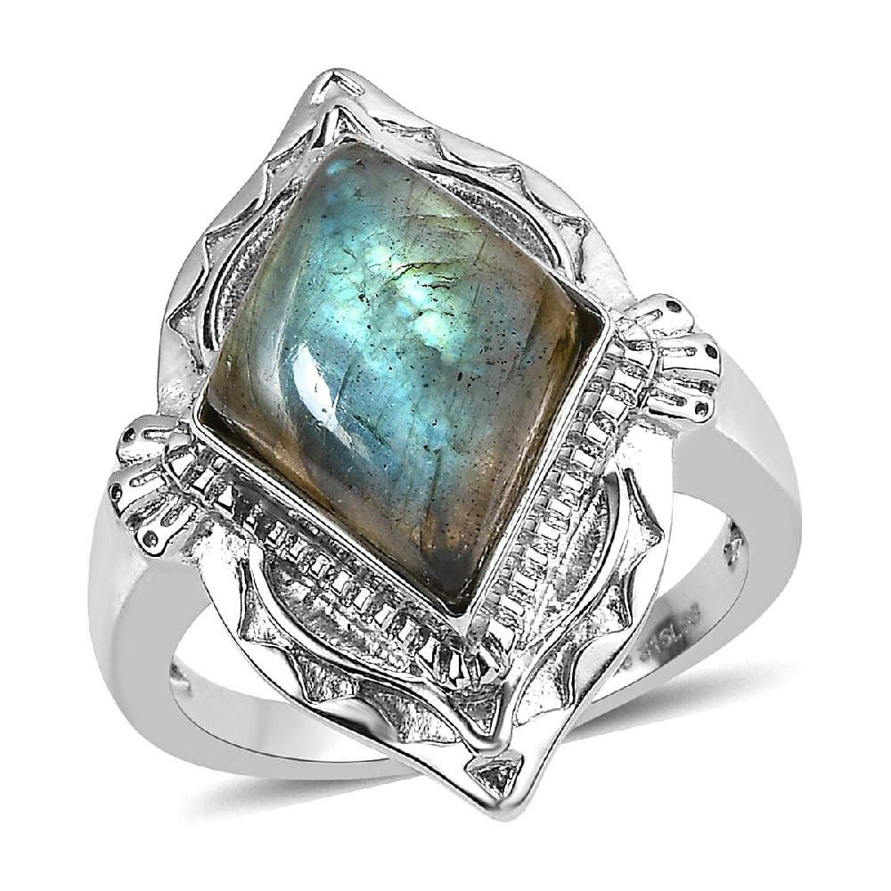 EverTrue Malagasy Labradorite Solitaire Ring in Stainless Steel 6.50 ctw
