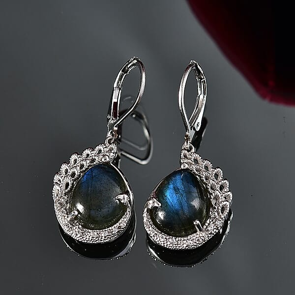 EverTrue Malagasy Labradorite White Zircon Earrings In Platinum Bond 16.90 Ctw