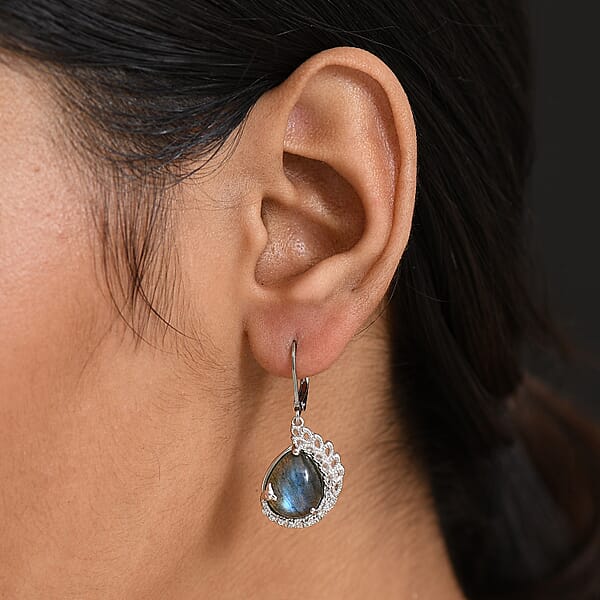 EverTrue Malagasy Labradorite White Zircon Earrings In Platinum Bond 16.90 Ctw