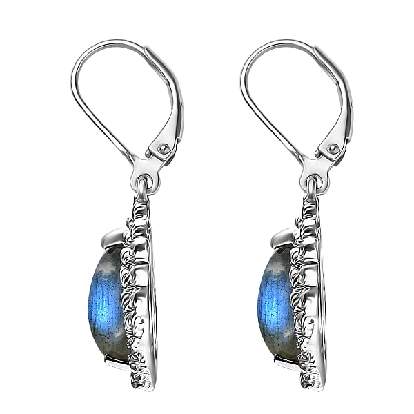 EverTrue Malagasy Labradorite White Zircon Earrings In Platinum Bond 16.90 Ctw