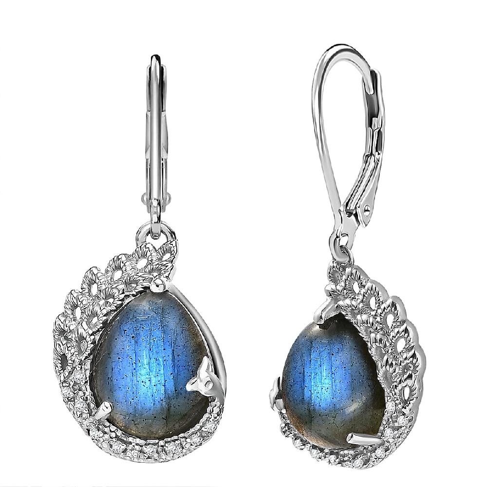 EverTrue Malagasy Labradorite White Zircon Earrings in Platinum Bond 16.90 ctw
