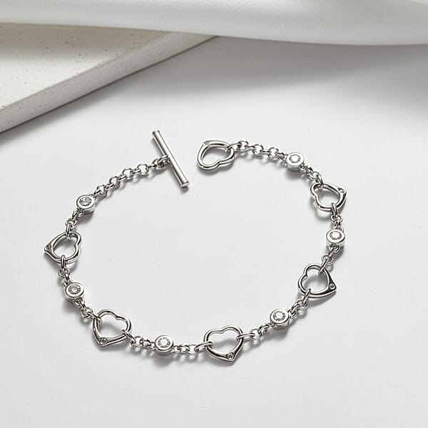 EverTrue Moissanite 0.75 Ctw Forever Linked Hearts Bracelet In Platinum Bond (7.25 In)