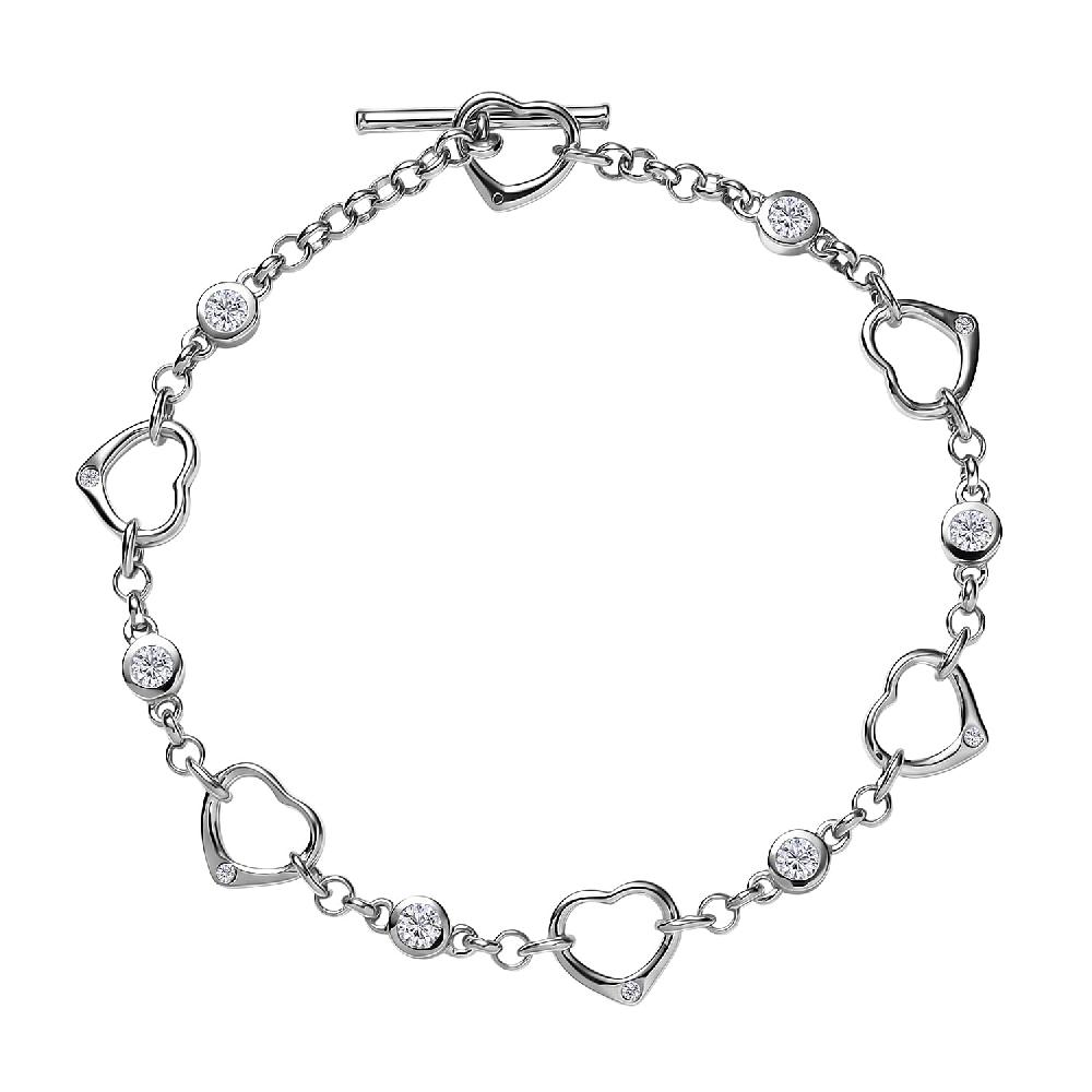 EverTrue Moissanite 0.75 ctw Forever Linked Hearts Bracelet in Platinum Bond (7.25 In)