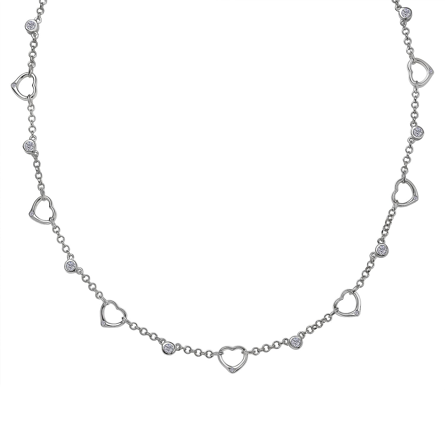 EverTrue Moissanite 1.00 ctw Forever Linked Hearts Necklace 18 Inches in Platinum Bond