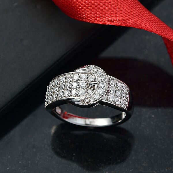 EverTrue Moissanite Buckle Ring In Platinum Bond 0.75 Ctw