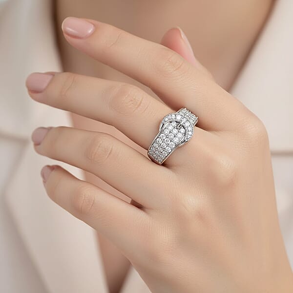 EverTrue Moissanite Buckle Ring In Platinum Bond 0.75 Ctw