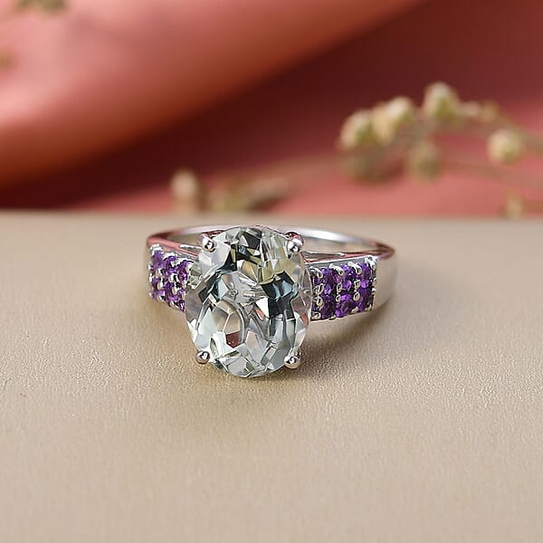 EverTrue Montezuma Prasiolite African Amethyst Ring In Platinum Bond 5.15 Ctw