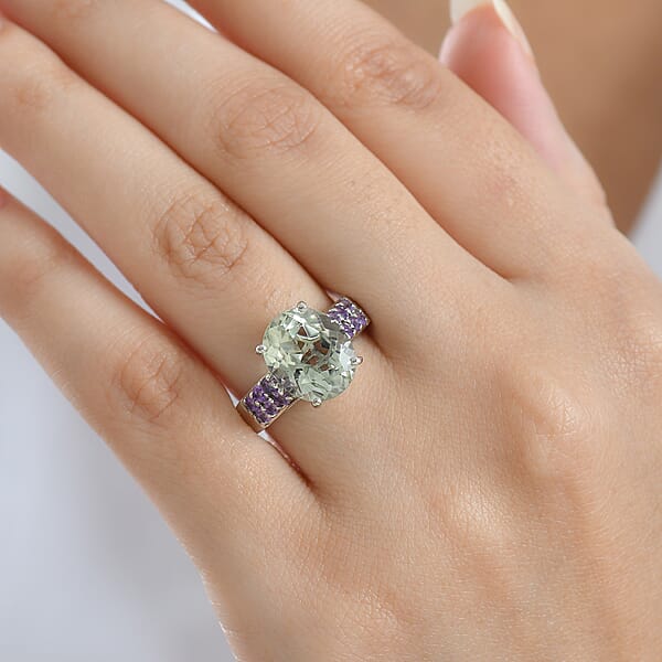 EverTrue Montezuma Prasiolite African Amethyst Ring In Platinum Bond 5.15 Ctw