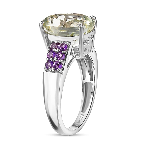 EverTrue Montezuma Prasiolite African Amethyst Ring In Platinum Bond 5.15 Ctw