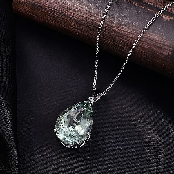 EverTrue Montezuma Prasiolite Drop Pendant In Platinum Bond With Stainless Steel Necklace 27.00 Ctw (20 Inches)