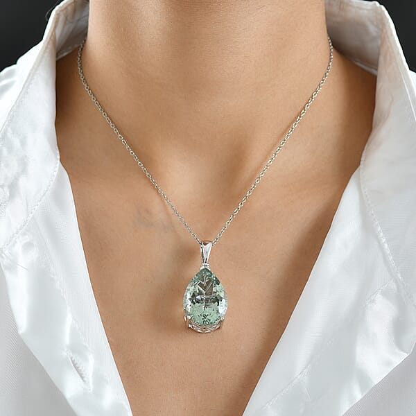 EverTrue Montezuma Prasiolite Drop Pendant In Platinum Bond With Stainless Steel Necklace 27.00 Ctw (20 Inches)