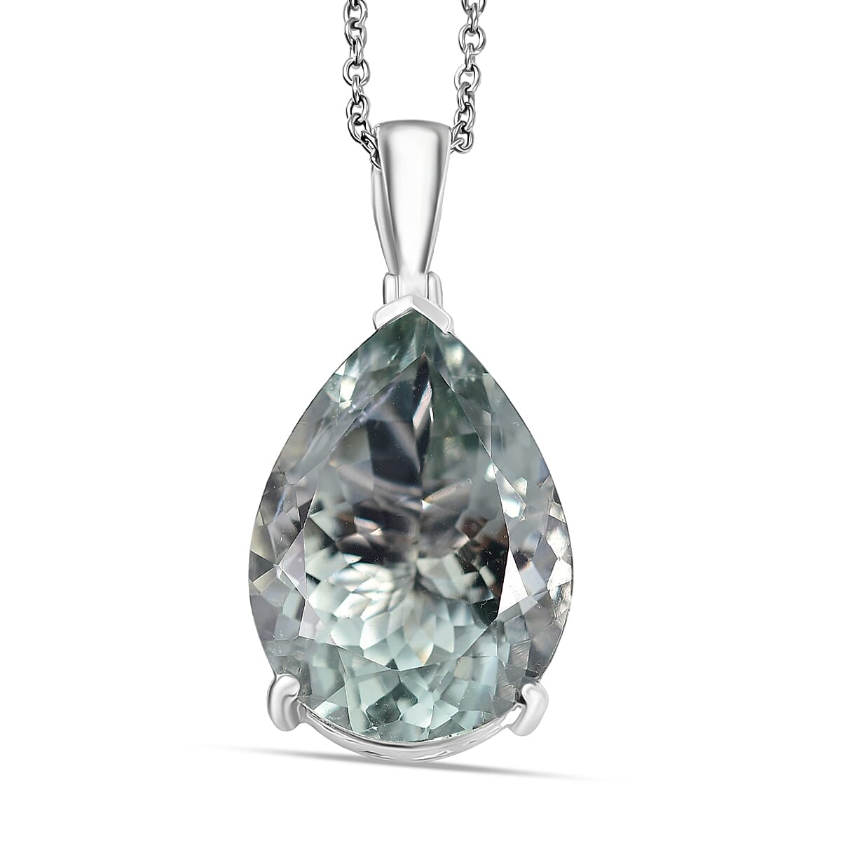 EverTrue Montezuma Prasiolite Drop Pendant in Platinum Bond with Stainless Steel Necklace 27.00 ctw (20 Inches)