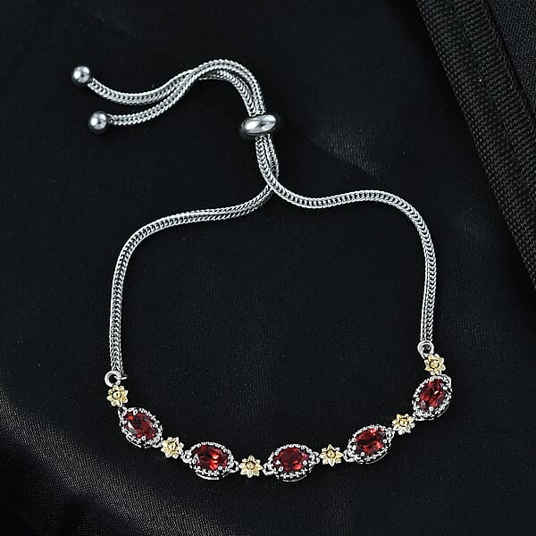 EverTrue Mozambique Garnet 2.85 Ctw Bracelet In 18K YG Plated And Platinum Bond (10.50 In)