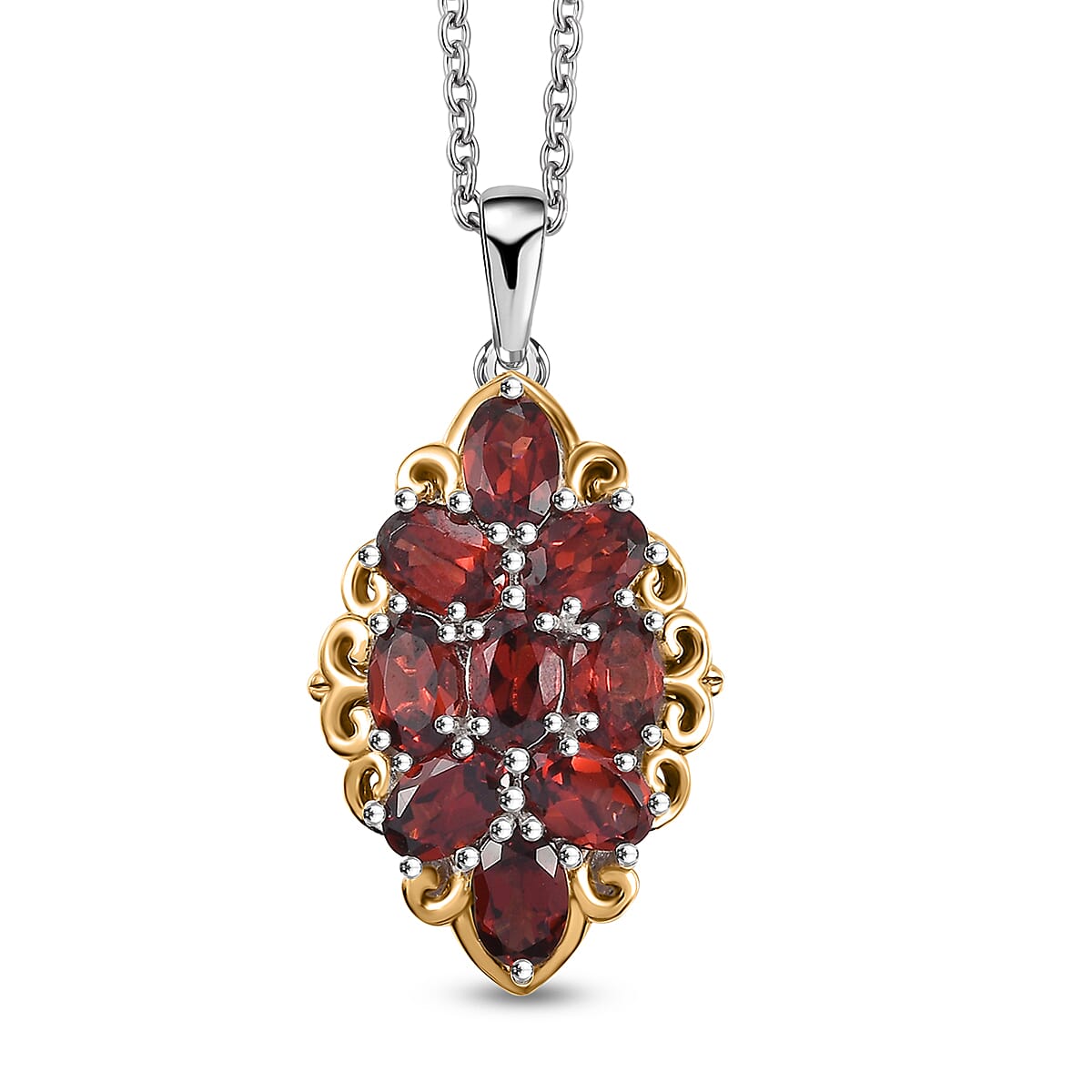 EverTrue Mozambique Garnet 4.75 ctw Pendant in in 18K YG Plated and Platinum Bond with Stainless Steel Necklace 20 Inches