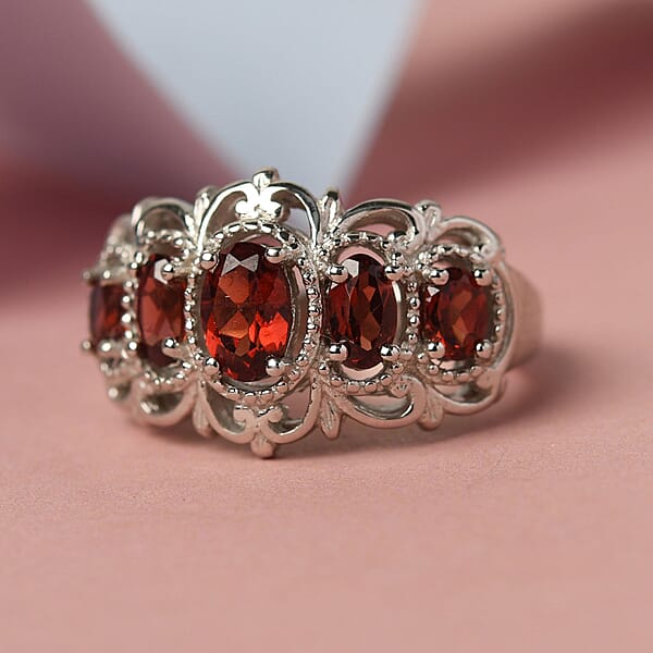 EverTrue Mozambique Garnet 5 Stone Ring In Platinum Bond 1.50 Ctw