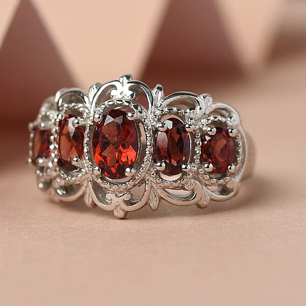 EverTrue Mozambique Garnet 5 Stone Ring In Platinum Bond 1.50 Ctw