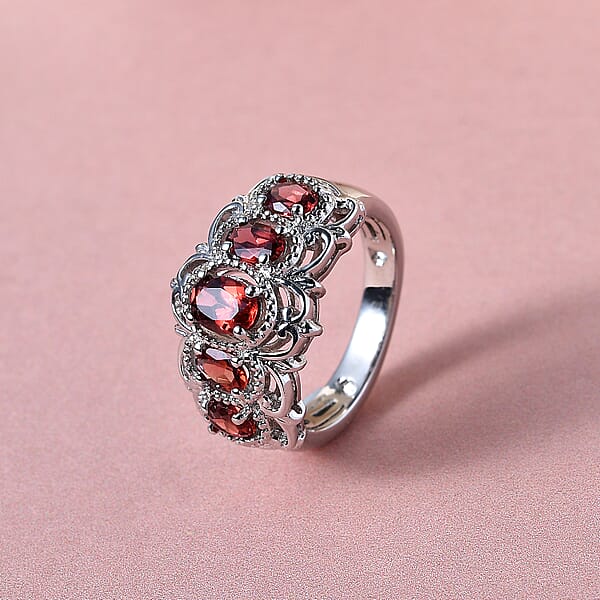 EverTrue Mozambique Garnet 5 Stone Ring In Platinum Bond 1.50 Ctw
