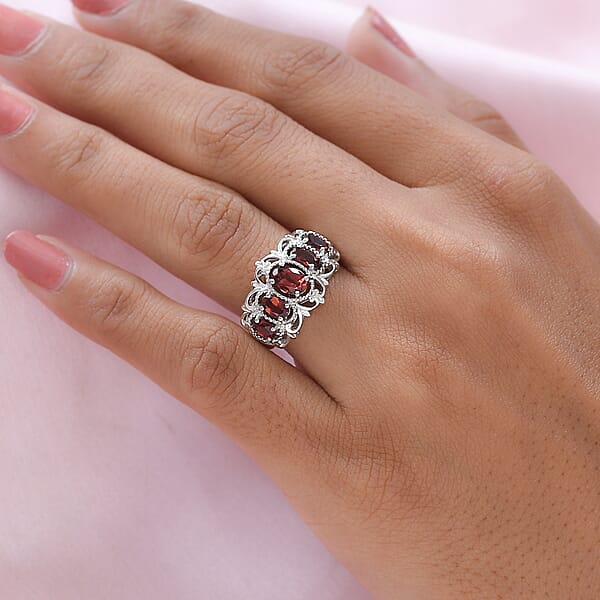 EverTrue Mozambique Garnet 5 Stone Ring In Platinum Bond 1.50 Ctw
