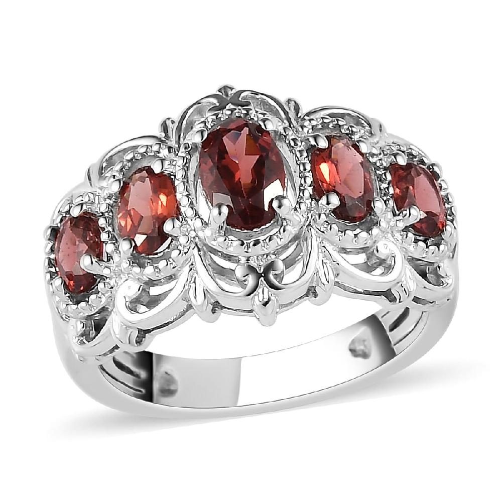 EverTrue Mozambique Garnet 5 Stone Ring in Platinum Bond 1.50 ctw