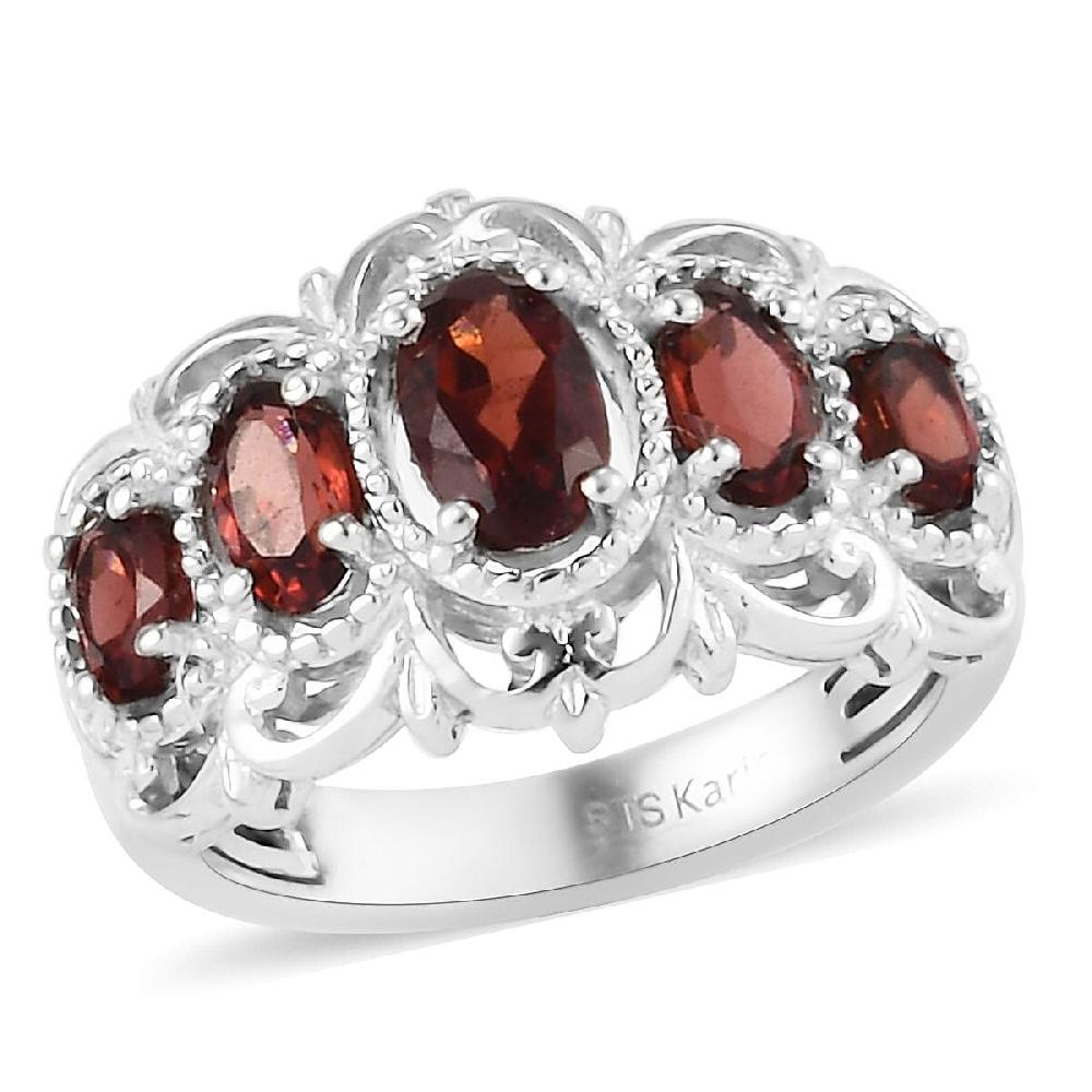 EverTrue Mozambique Garnet 5 Stone Ring in Platinum Bond 1.50 ctw