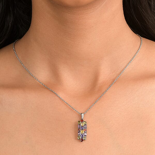 EverTrue Multi Color Simulated Diamond Pendant Necklace In Stainless Steel 3.75 Ctw (20 Inches)
