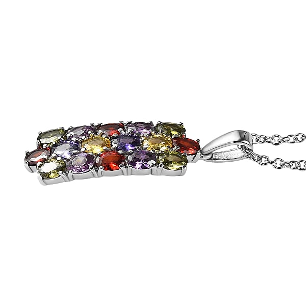 EverTrue Multi Color Simulated Diamond Pendant Necklace In Stainless Steel 3.75 Ctw (20 Inches)