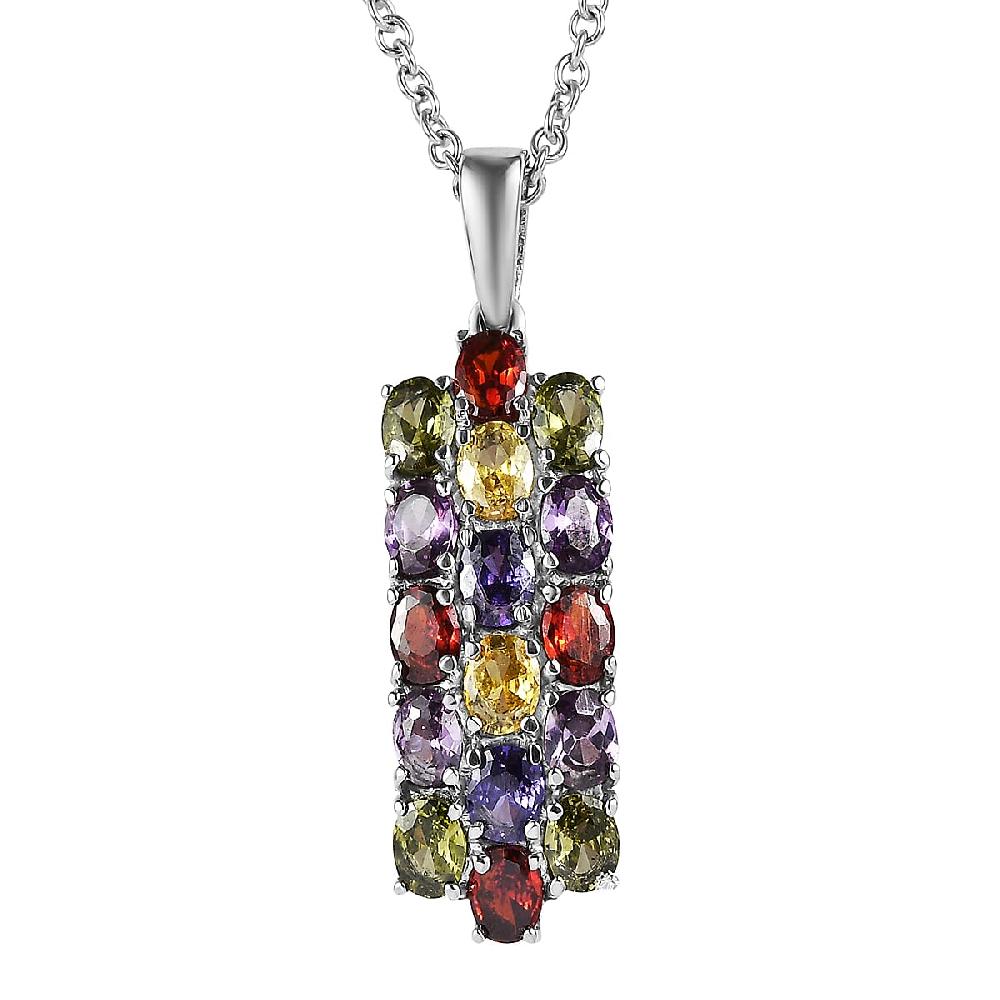 EverTrue Multi Color Simulated Diamond Pendant Necklace in Stainless Steel 3.75 ctw (20 Inches)