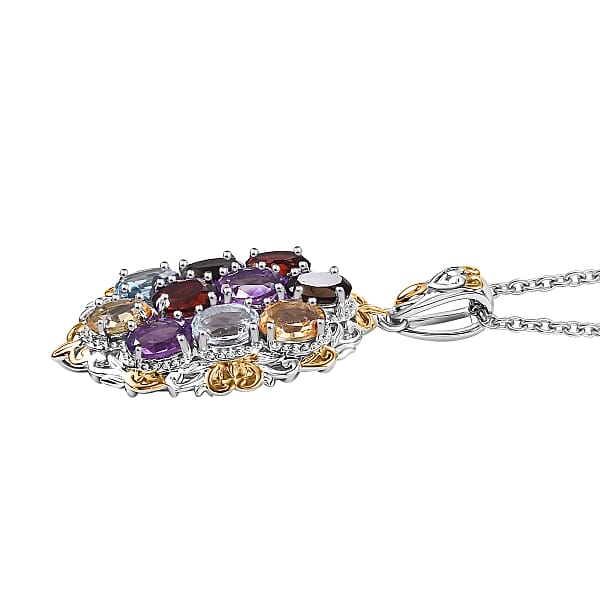 EverTrue Multi Gemstone 3.85 Ctw Pendant In 18K YG Plated And Platinum Bond With Stainless Steel Necklace 20 Inches